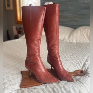 Jimmy Choo Knee High Boots 37.5 Salmon Or Reddish Brown. 7-7.5  Zip 90s Vintage